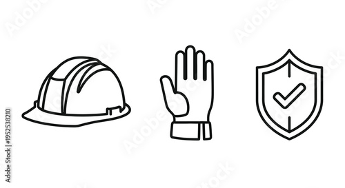 Construction safety icons helmet hand and shield silhouette