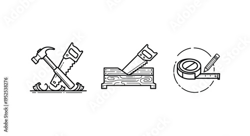 Construction tools and lumber a minimalist design silhouette