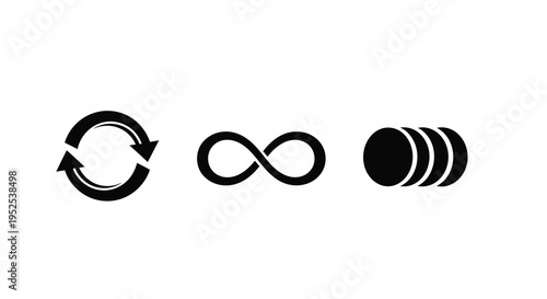 Abstract looping shapes and stacked circles in a black silhouette