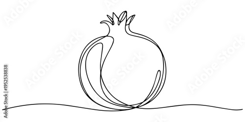 Pomegranate continuous one line drawing, Continuous linear drawing of pomegranate. One line drawing garnet. Pomegranate in one line style. Vector illustration, Pomegranate in Continuous single one