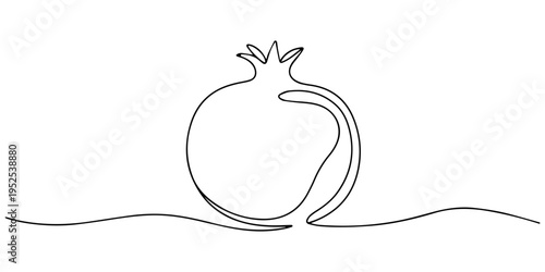 Pomegranate continuous one line drawing, Continuous linear drawing of pomegranate. One line drawing garnet. Pomegranate in one line style. Vector illustration, Pomegranate in Continuous single one