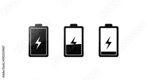 Three battery icons displaying different charge levels a dark silhouette