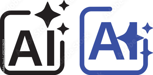 AI Sparkle Logo: Modern emblem representing artificial intelligence, featuring stylized letters AI within a square frame, complemented by shimmering starburst accents, symbolizing innovation.