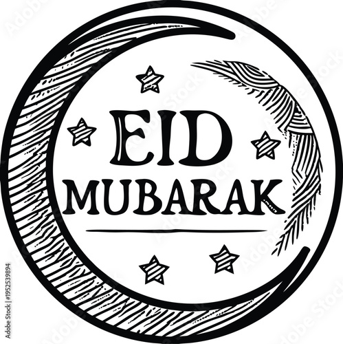 Eid Mubarak greeting stamp vector illustration