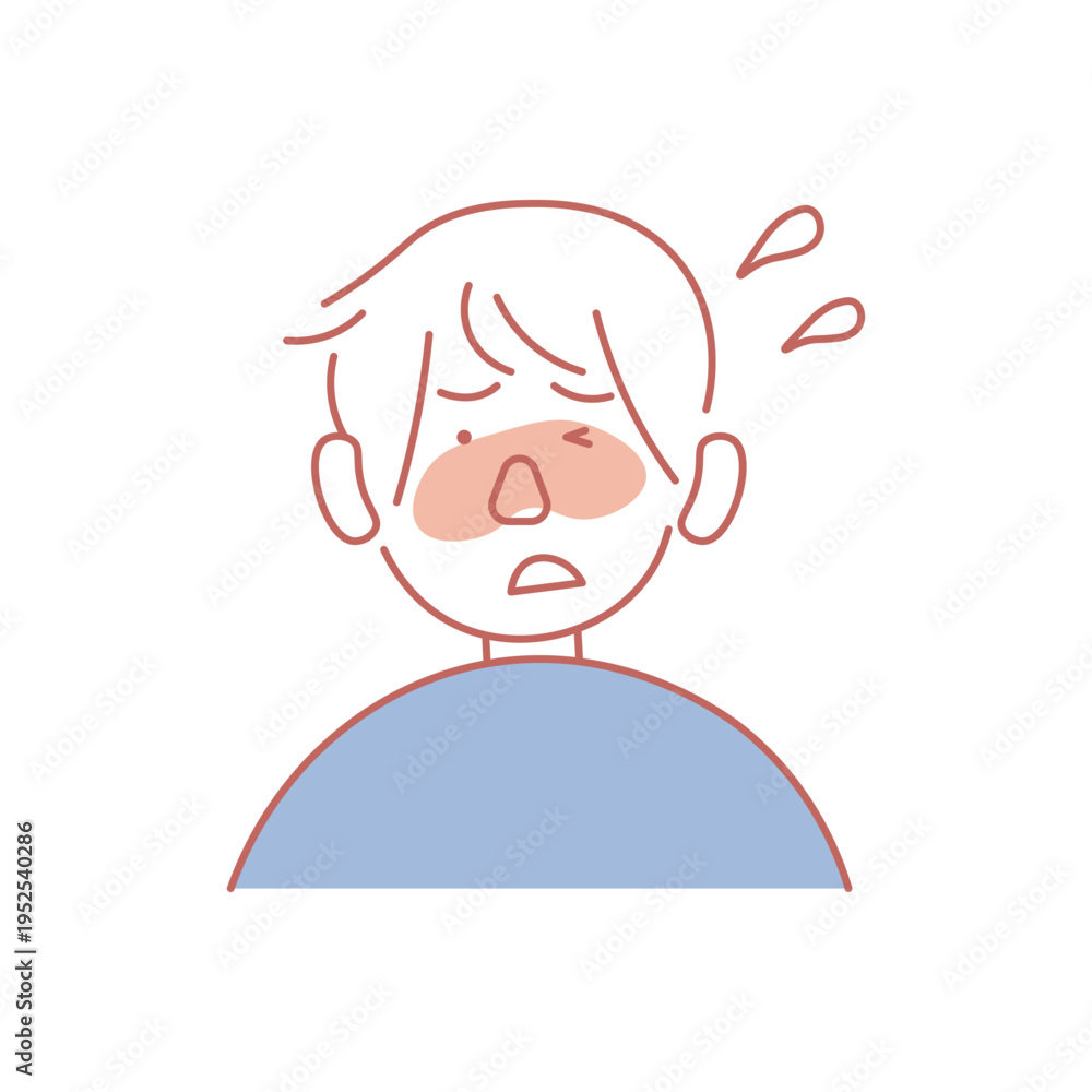 Fototapeta premium 花粉症で目が痒い男性のイラスト
