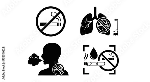 No Smoking Warning Signs Icons Set.