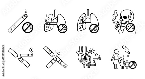 No Smoking Warning Signs Icons Set 1.