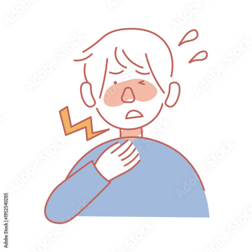 花粉症で喉が痛い男性のイラスト