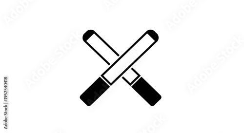 Two crossed baseball bats sports equipment.