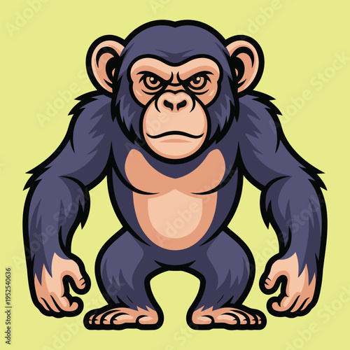 Angry cartoon chimpanzee standing with a serious expression and muscular build.