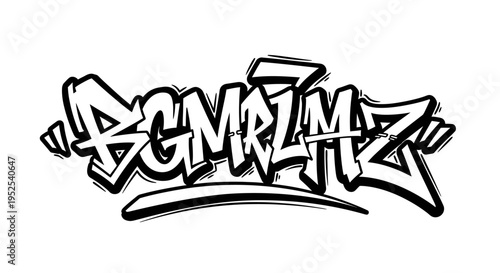Graffiti Art Style Word BGRLMZ, Urban Street Art, Black and White Design