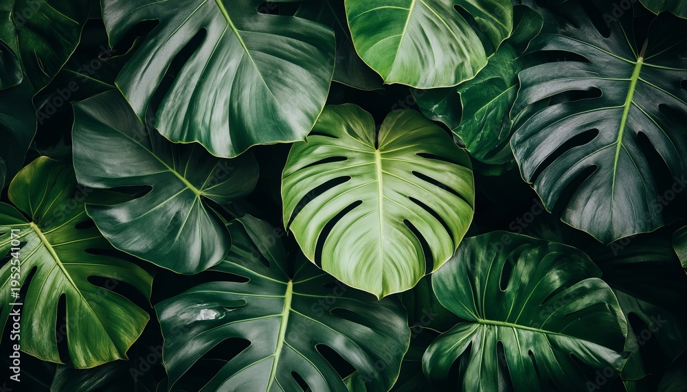 Fototapeta premium Tropical Green Plants Pattern with Intricate Textures and Natural Forest Vibes for Design Ideas