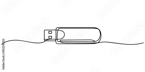 USB continuous one line drawing. Minimalist usb flash drive illustration with swirling cable design. editable stroke, Flash drive line continuous drawing vector. One line Flash drive vector background