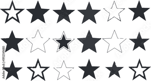 Black Vector Star Rating Icons Set for Feedback and Review isolated PNG with Transparent Background