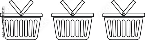 Shopping basket line icons set, retail cart symbols collection, black outline supermarket containers, minimal vector design elements for e commerce isolated on white background