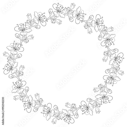 Floral Frame Drawn in Line Art Style