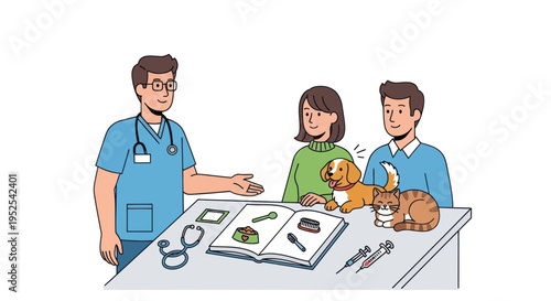 Veterinarian Consults with Pet Owners and Animals