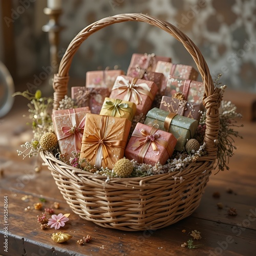 A wicker gift hamper used for sustainable decorative purposes rustic home