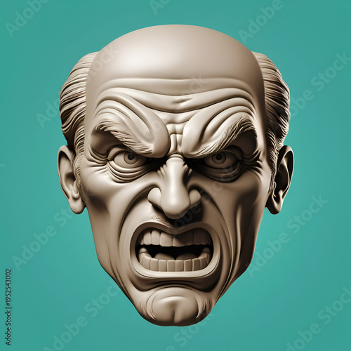 A distorted face its features twisted in rage molded and sculpted from clay as a way to externalize and release anger.. Vector illustration