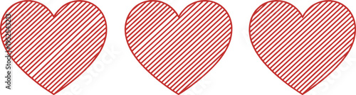 Heart icon set collection, love symbols with striped pattern, romantic design concept, modern vector illustration for Valentine, relationship, and affection themes