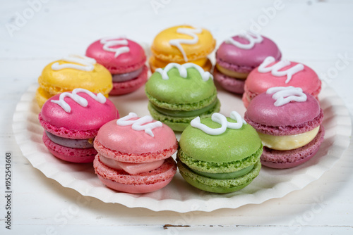 angle view colorful macaroons at horizontal composition
