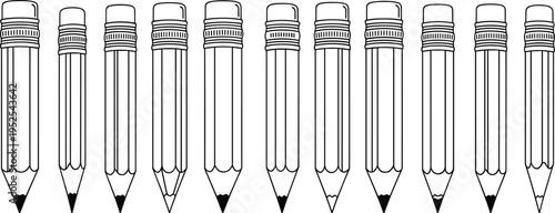 Set of hand drawn pencil icons, sketch style stationery collection, black outline writing tools, education and drawing symbols, vector illustration isolated on white background