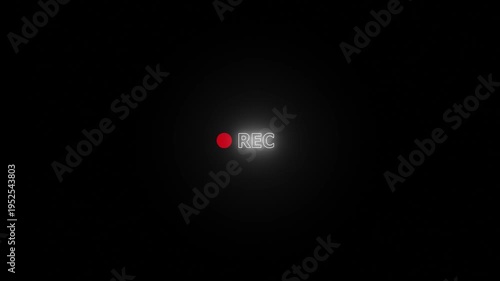 Neon Recordings Live, bright neon 'REC' button with blinking red circle animation on black background.