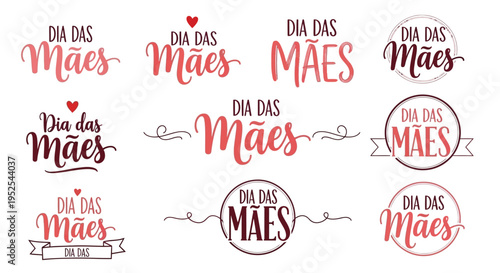 Foto Set of Dia das Mães Lettering Logos, Portuguese Mother's Day Calligraphy Badges