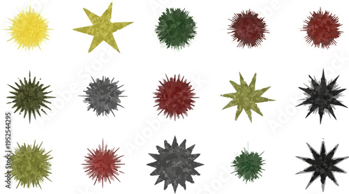 Set of diverse textured grunge starburst and abstract explosion vector shapes. Isolated graphic elements. isolated PNG with Transparent Background