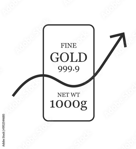 金のインゴットの相場が上昇するイラスト　線画のみ