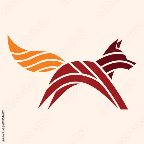 Abstract Winged Fox Logo in Red Orange Colors, Flying Animal Symbol, Bold Energy Branding Design
