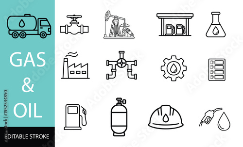 A comprehensive set of gas and oil industry flat line vector icons for energy sector projects Vector