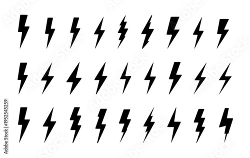 Lightning Bolt Icon Set – Electric Energy Thunder Symbols Vector Collection