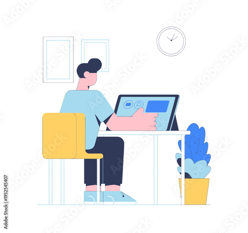 Remote Work Woman at Desk – Home Office Productivity Vector Illustration