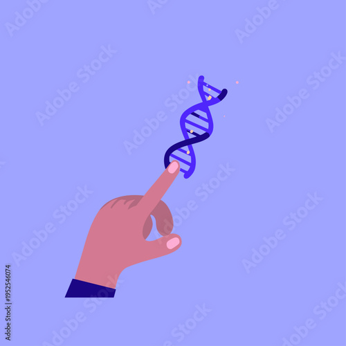 Human Finger Touching a Gears and Puzzle DNA Strand
