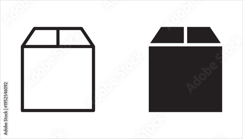Box and packaging line icon set. A collection of outline icons related to cargo, boxes, packages, shipping, parcel boxes, and more.