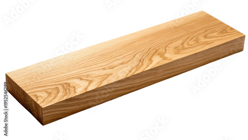 Isolated natural wood plank with visible grain and smooth texture, perfect for carpentry projects.