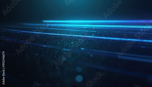 Dark abstract background with bright blue horizontal lines and subtle glowing dots. Creates sense of speed motion futuristic technology data flow. Clean vibrant digital backdrop.