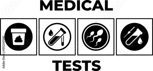 A black and white infographic showing various types of common clinical laboratory medical tests
