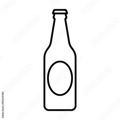 Empty long necked glass bottle with clear label space isolated on white background simple design