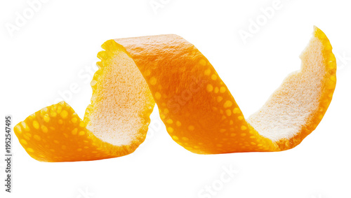 Fotografía Isolated vibrant orange peel strip elegantly curled, essential ingredient for co