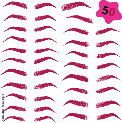 A collection of 50 different pink eyebrow designs
