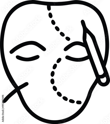 Face with dotted line and scalpel
