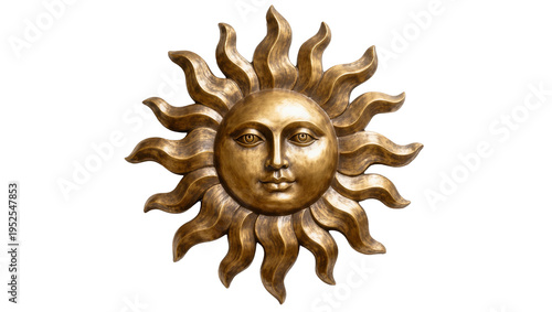 Tableau sur toile Isolated radiant golden sun face with decorative rays, representing warmth and e