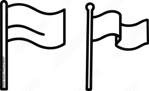 Two black flags on poles waving in the wind