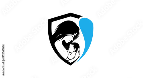 Mother and Child Protection Shield Logo - Maternal Care, Family Insurance, and Newborn Safety Concept Vector