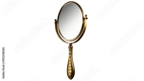 Tableau sur toile Isolated ornate antique gold metal oval mirror with decorative handle for elegan