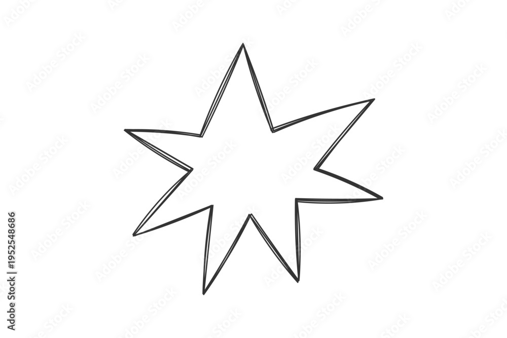 Fototapeta premium Simple Hand Drawn Eight Point Star Doodle for Sparkle and Decoration Isolated on Transparent Background