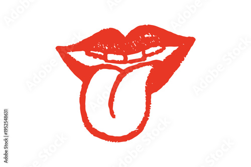 Hand Drawn Red Lips and Tongue Doodle for Music and Fashion Style Isolated on Transparent Background