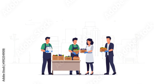 Diverse team of people packing fresh produce in boxes for delivery or sale